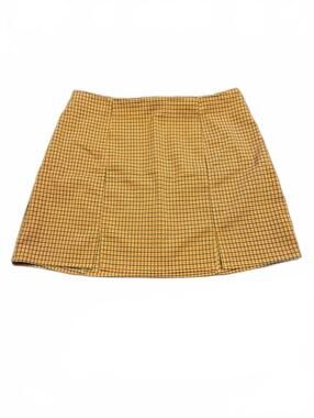 Yellow Checkered Mini Skirt with Front Slits